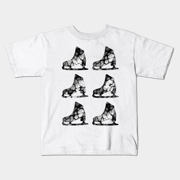 Watercolor Figure Skates (Black) Kids T-Shirt by illucalliart